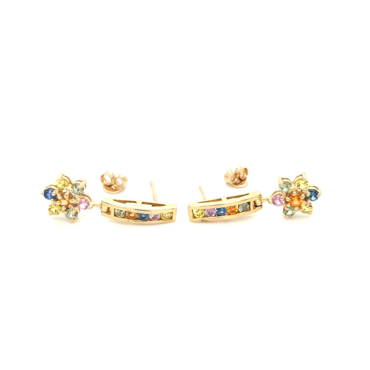 Ohrringe Gold 585 14 kt Regenbogensaphire Blumen Damen