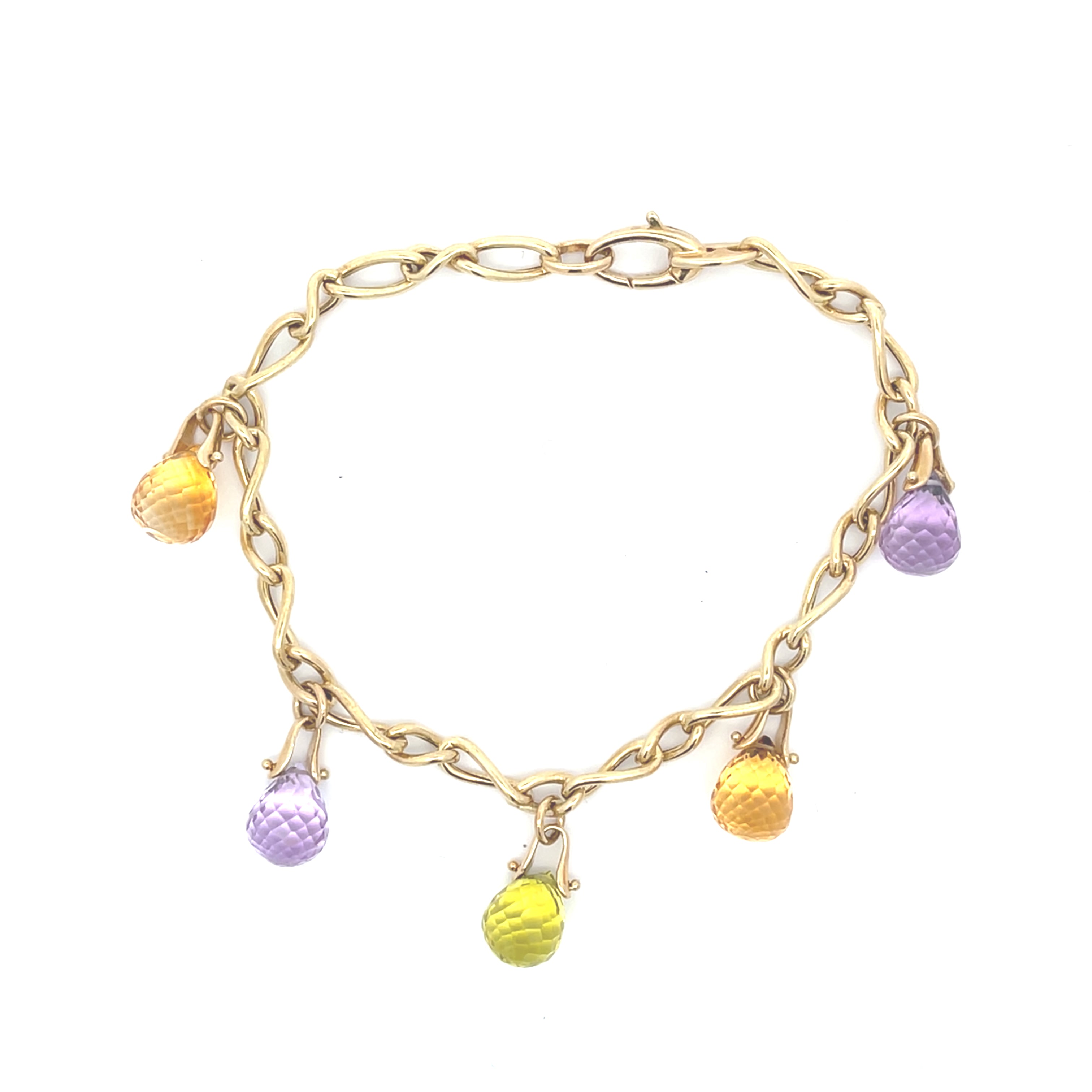 Damen Armband Gelbgold 585 14 kt mit bunten Schmucksteinen Länge: 19 cm