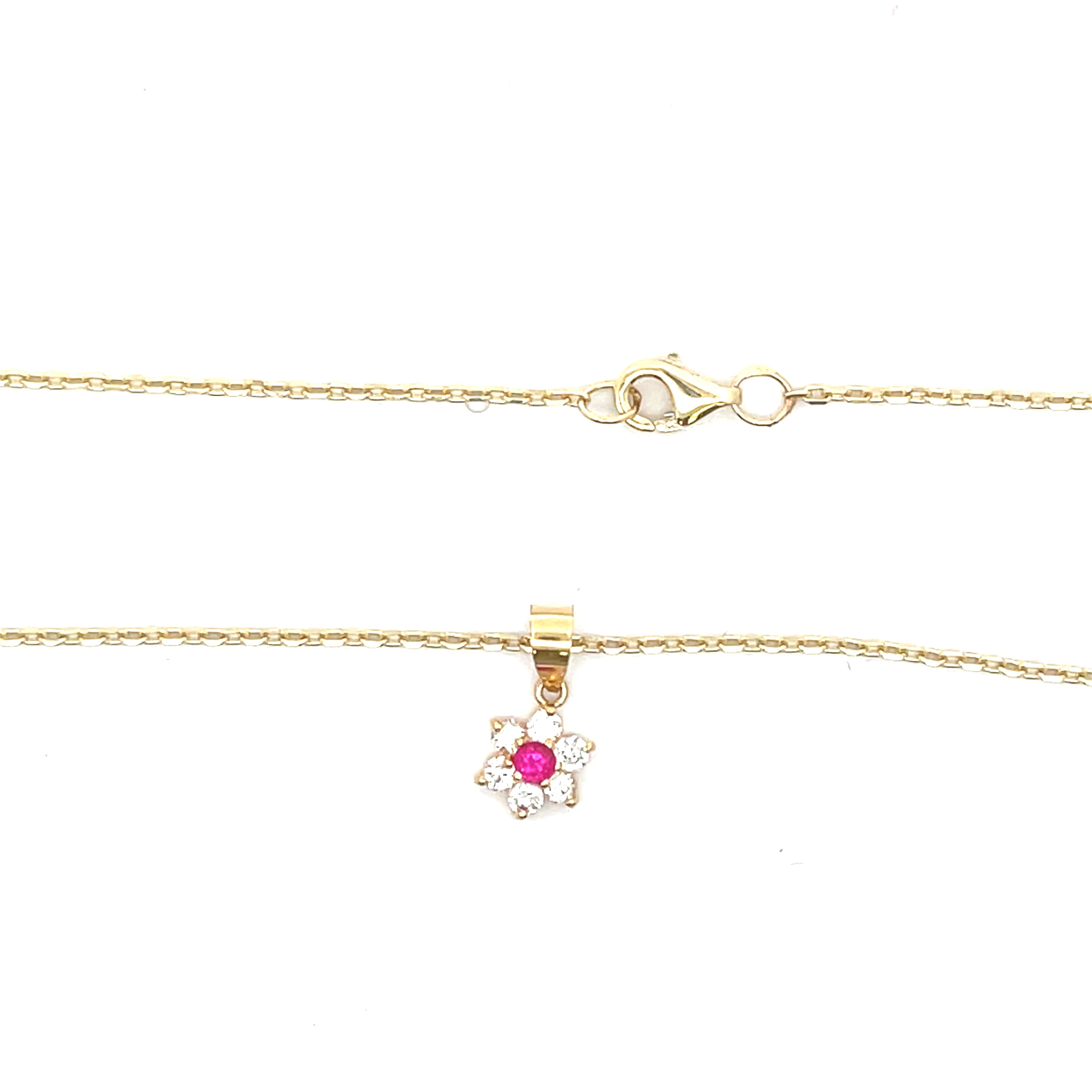Blumen Kette mit Farbstein rosa Gelb Gold 585 14 Karat