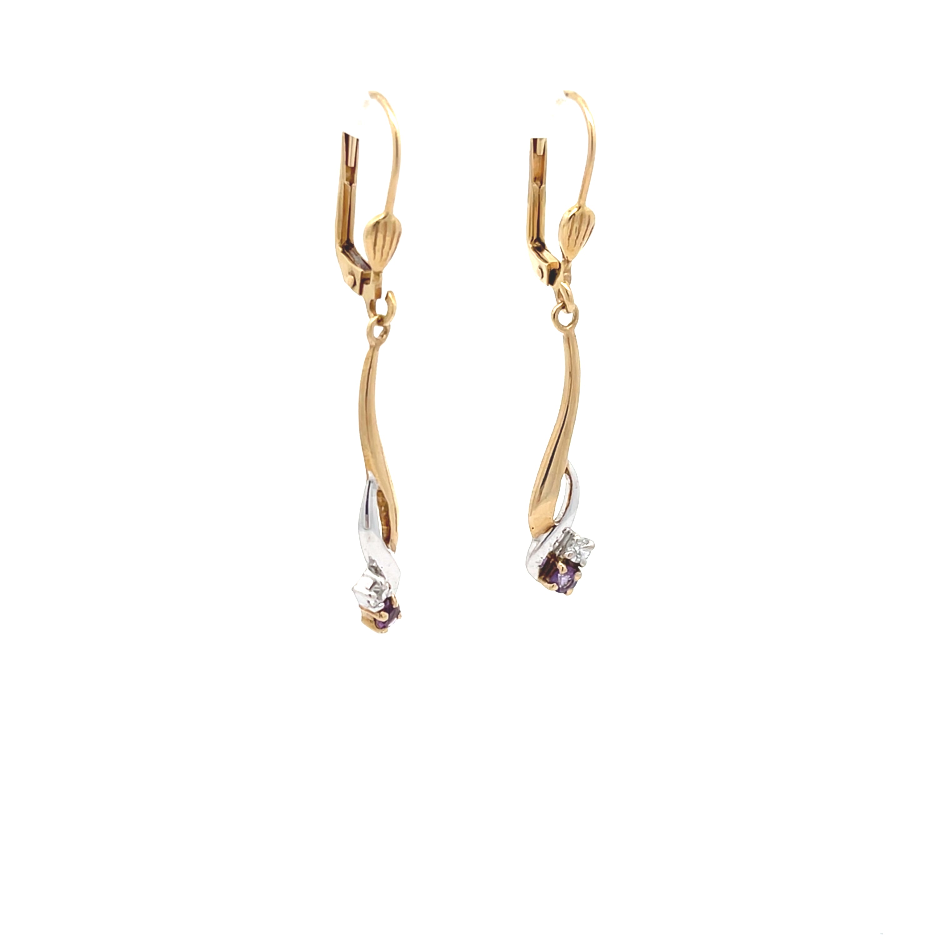 Ohrringe Gelbgold / Weißgold mit Farbstein lila und Zirkonia