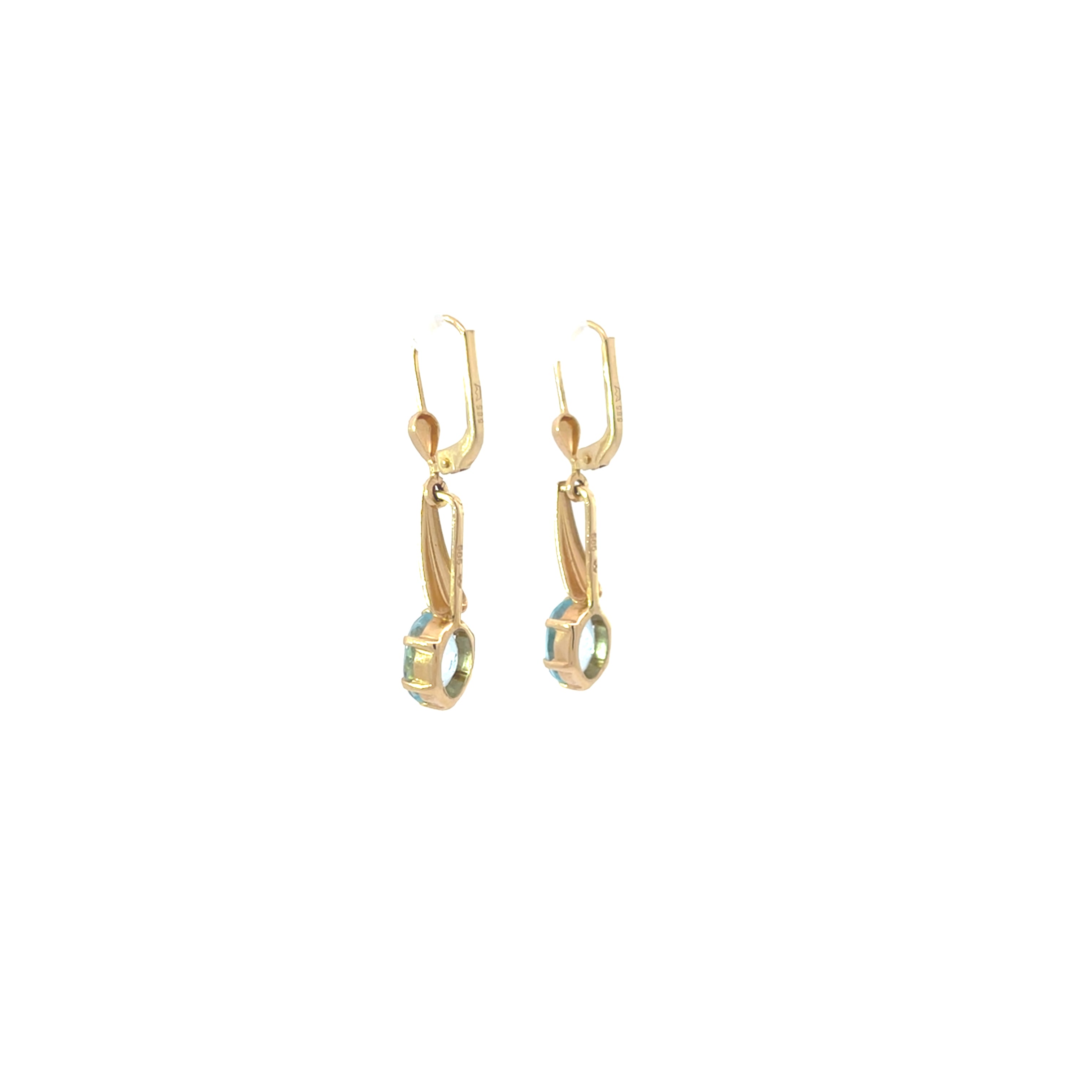 Ohrringe Gelb Gold 585 14 Karat mit Farbstein blau