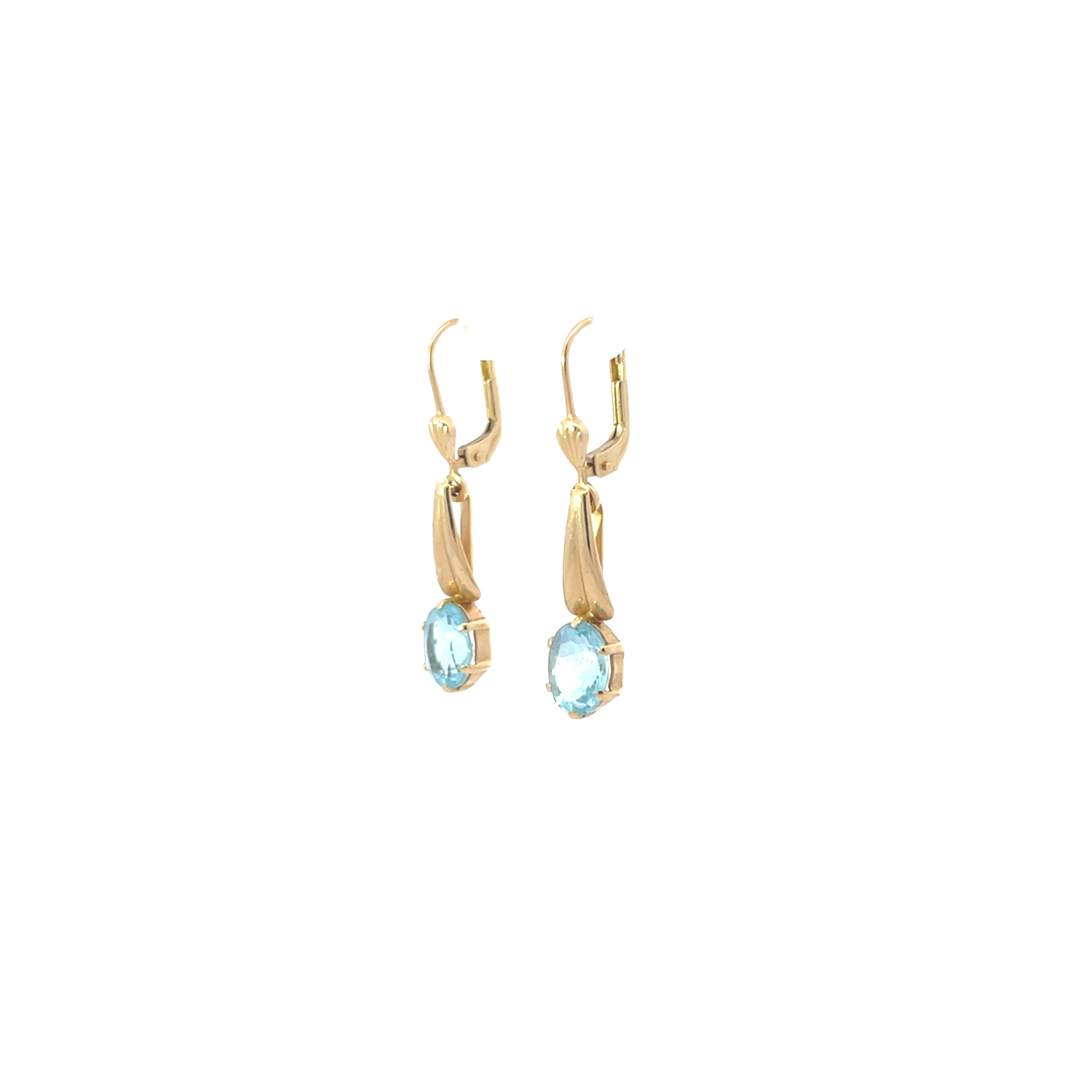 Ohrringe Gelb Gold 585 14 Karat mit Farbstein blau