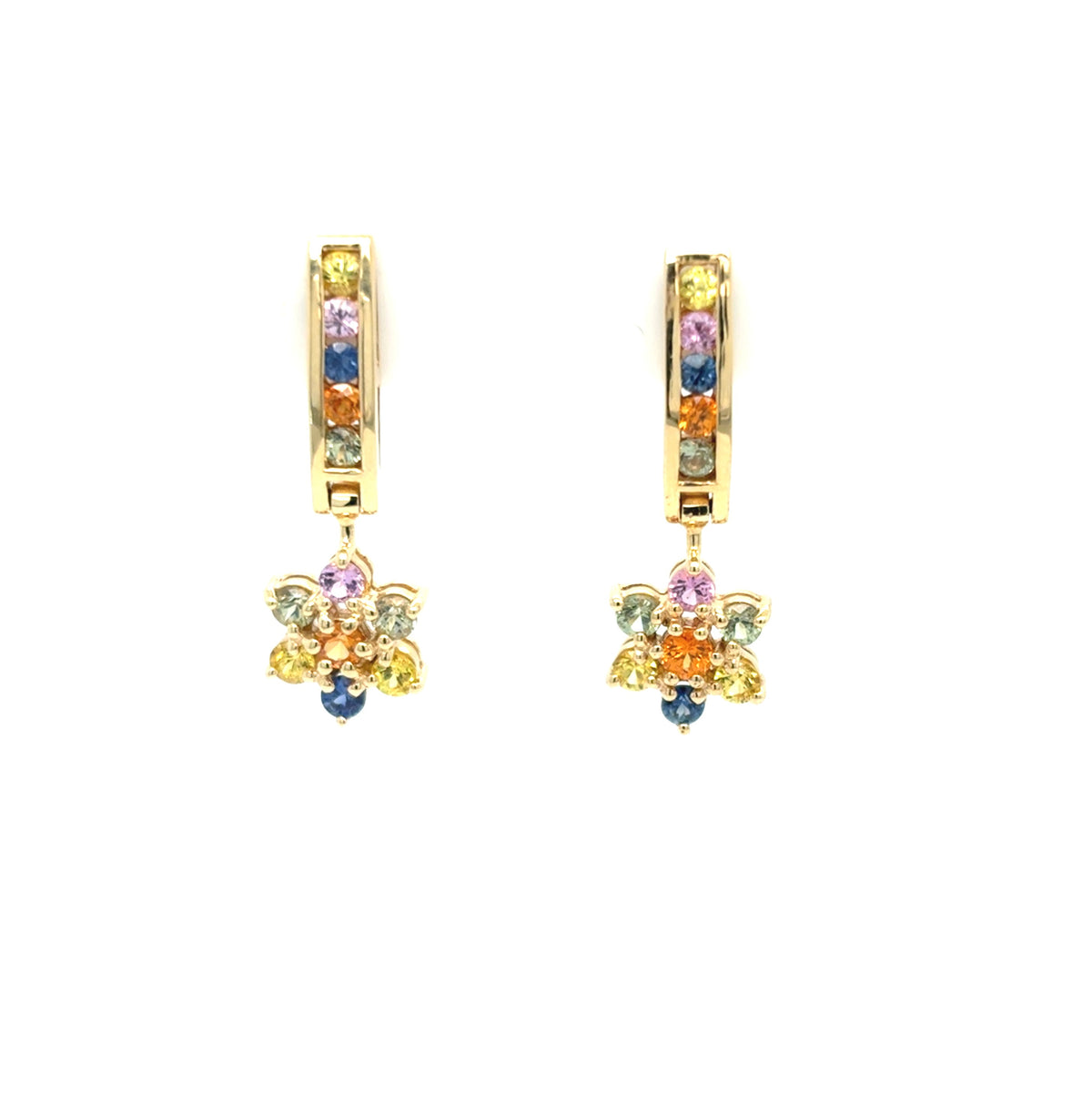 Ohrringe Gold 585 14 kt Regenbogensaphire Blumen Damen