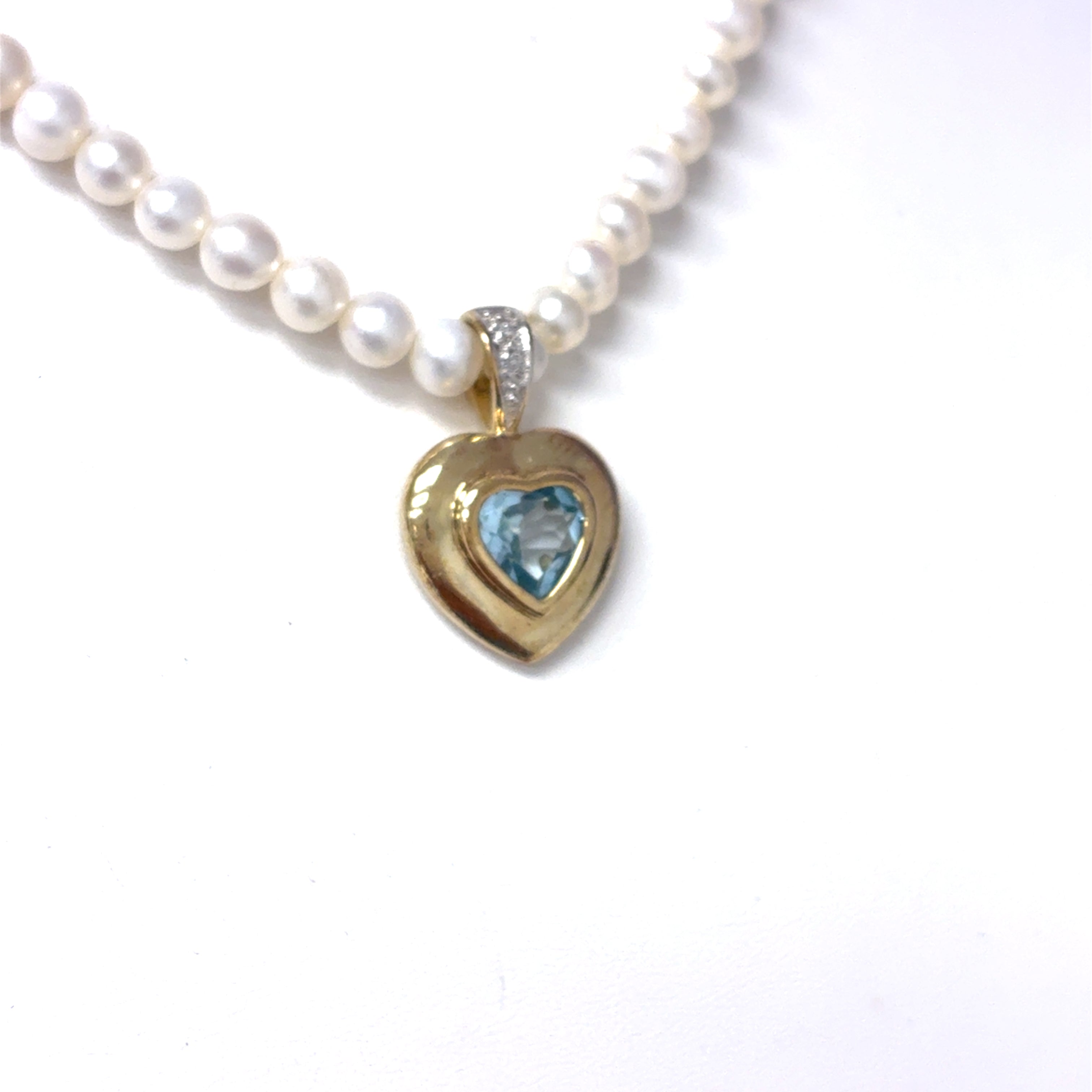 Perlenkette Anhänger Herz Gelb Gold Diamanten Aquamarin 213810