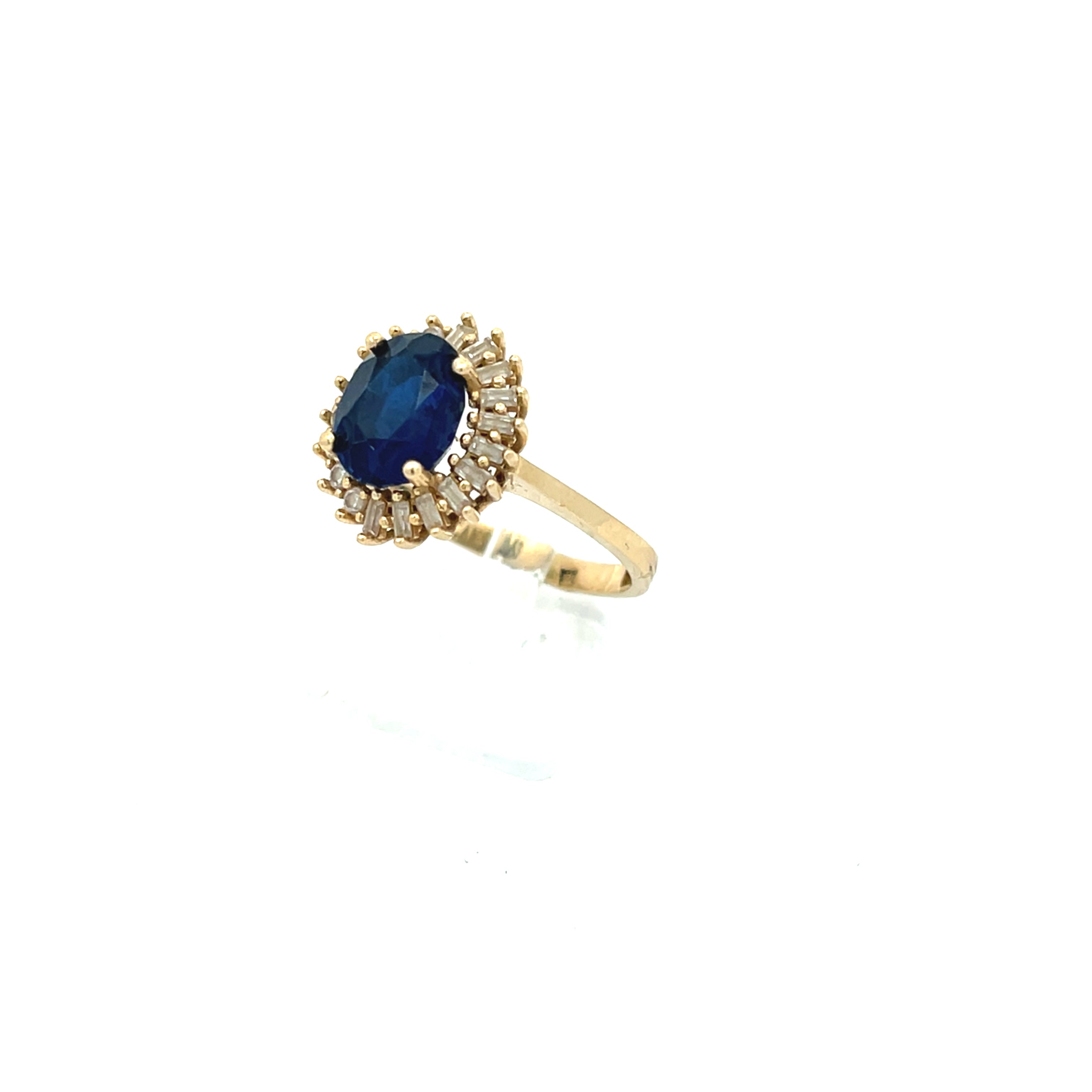 Ring Gelb Gold 585 14 Karat mit Zirkonia und Farbstein Blau