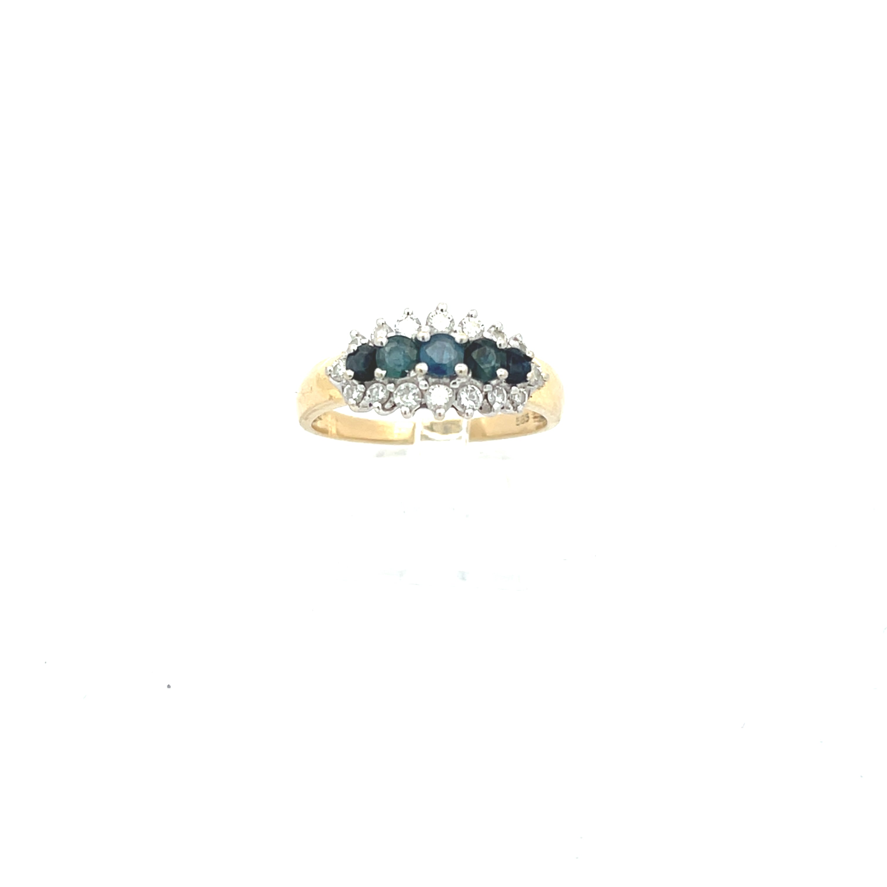 Brillant Damenring Gelbgold 585 14 Karat mit Farbsteinen Blau