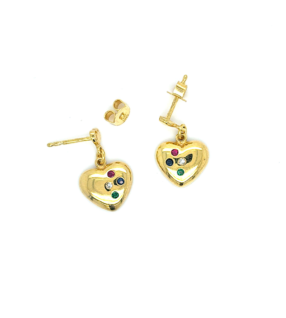 Ohrringe Gold 585 14 kt Herz Brillant Farbsteine Damen