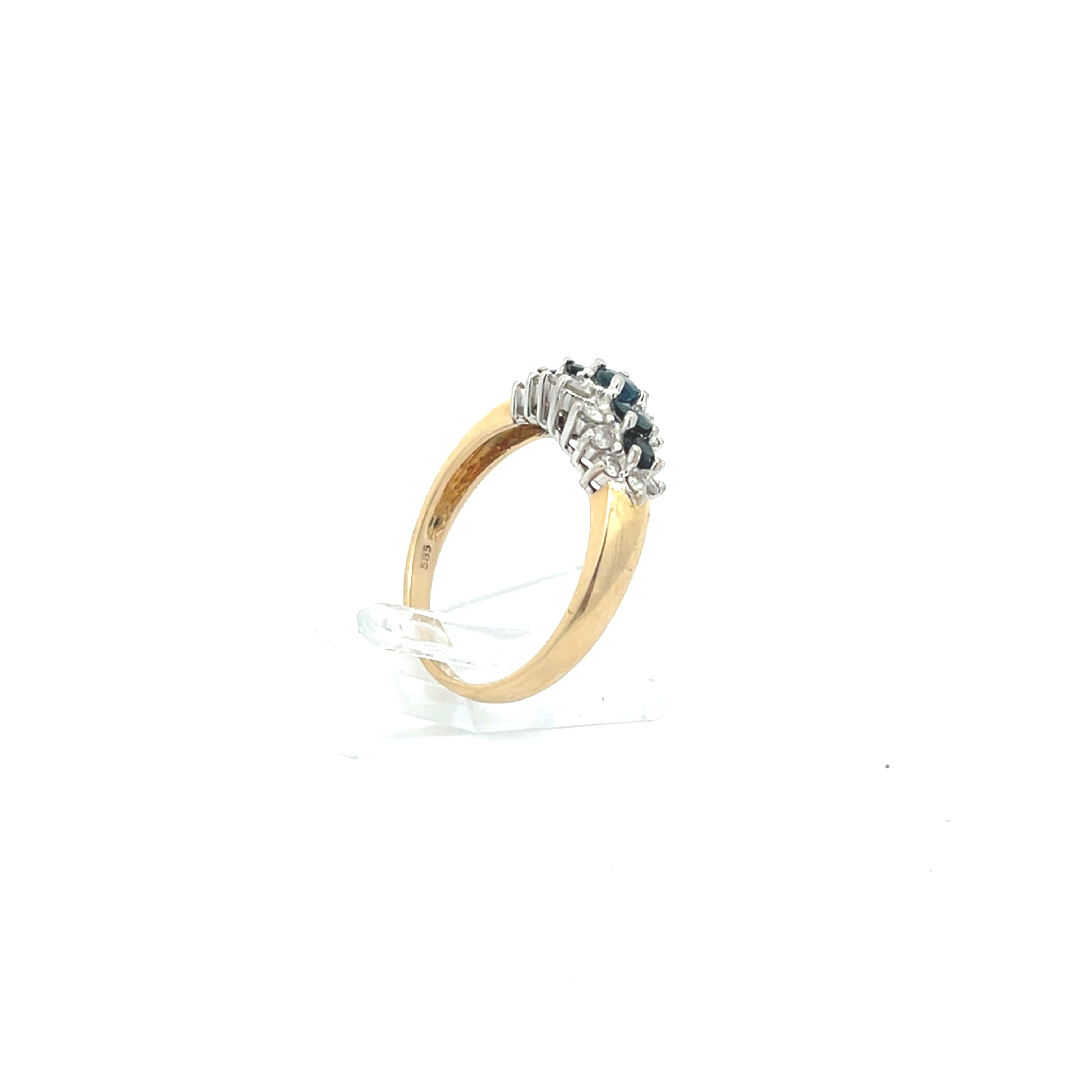 Brillant Damenring Gelbgold 585 14 Karat mit Farbsteinen Blau