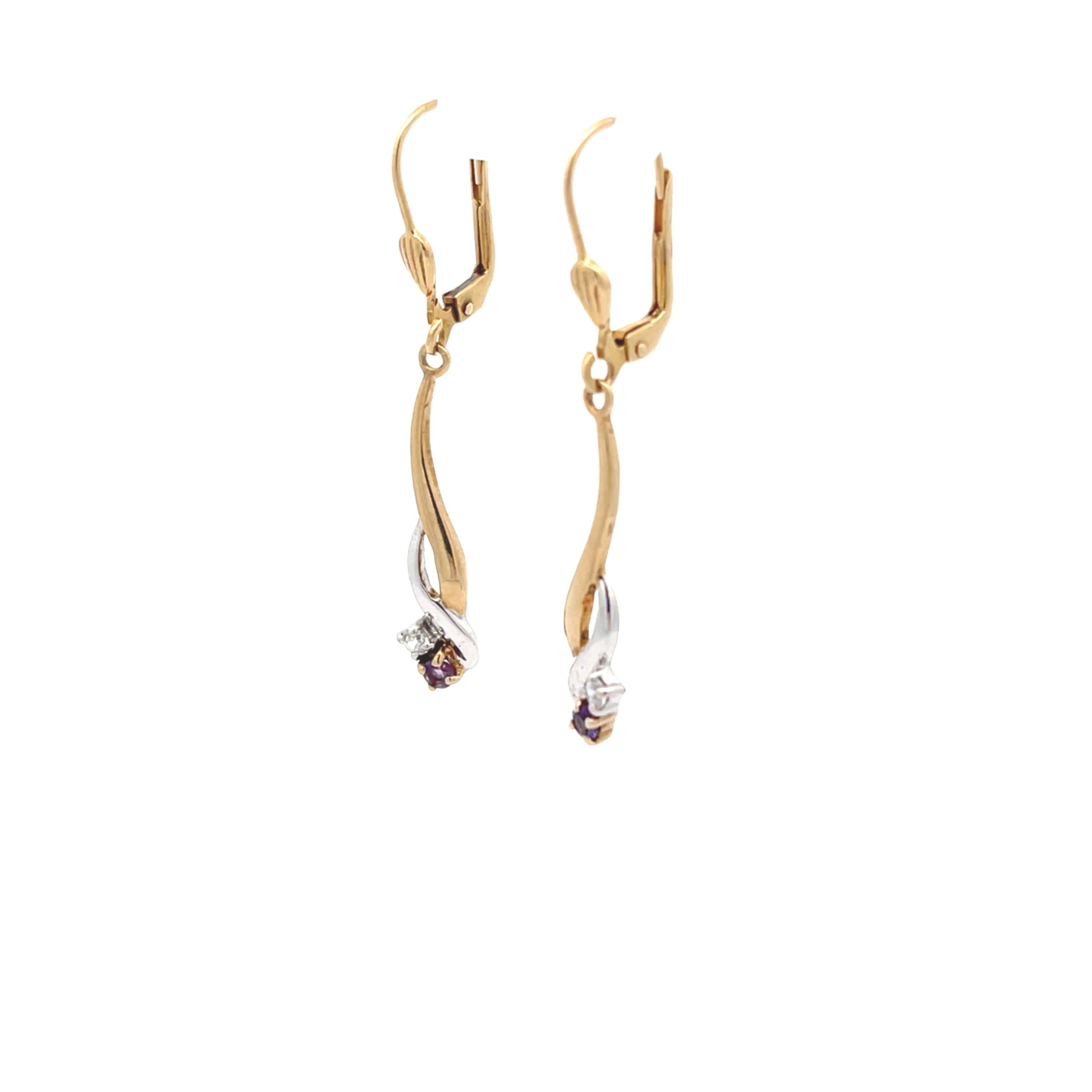Ohrringe Gelbgold / Weißgold mit Farbstein lila und Zirkonia
