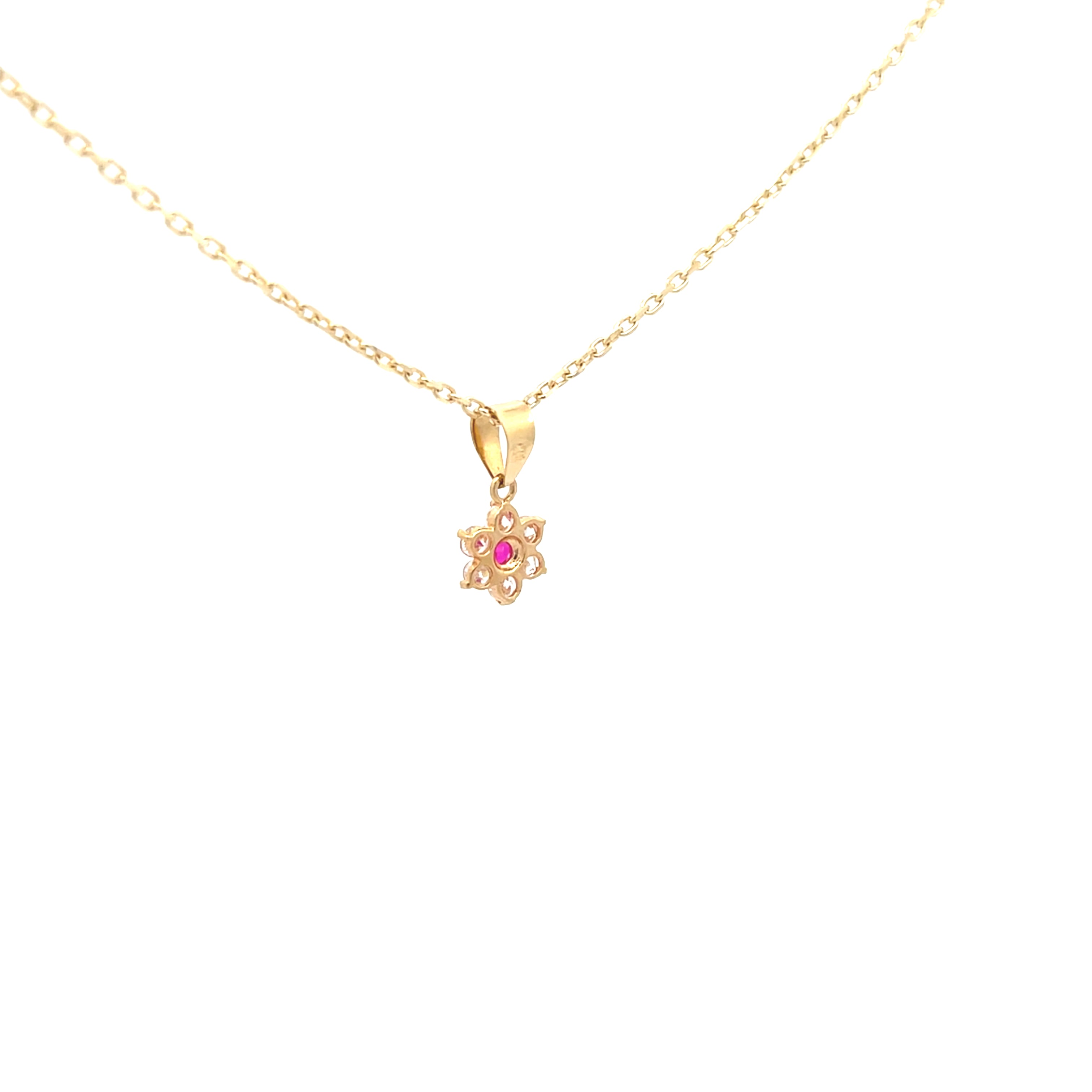 Blumen Kette mit Farbstein rosa Gelb Gold 585 14 Karat
