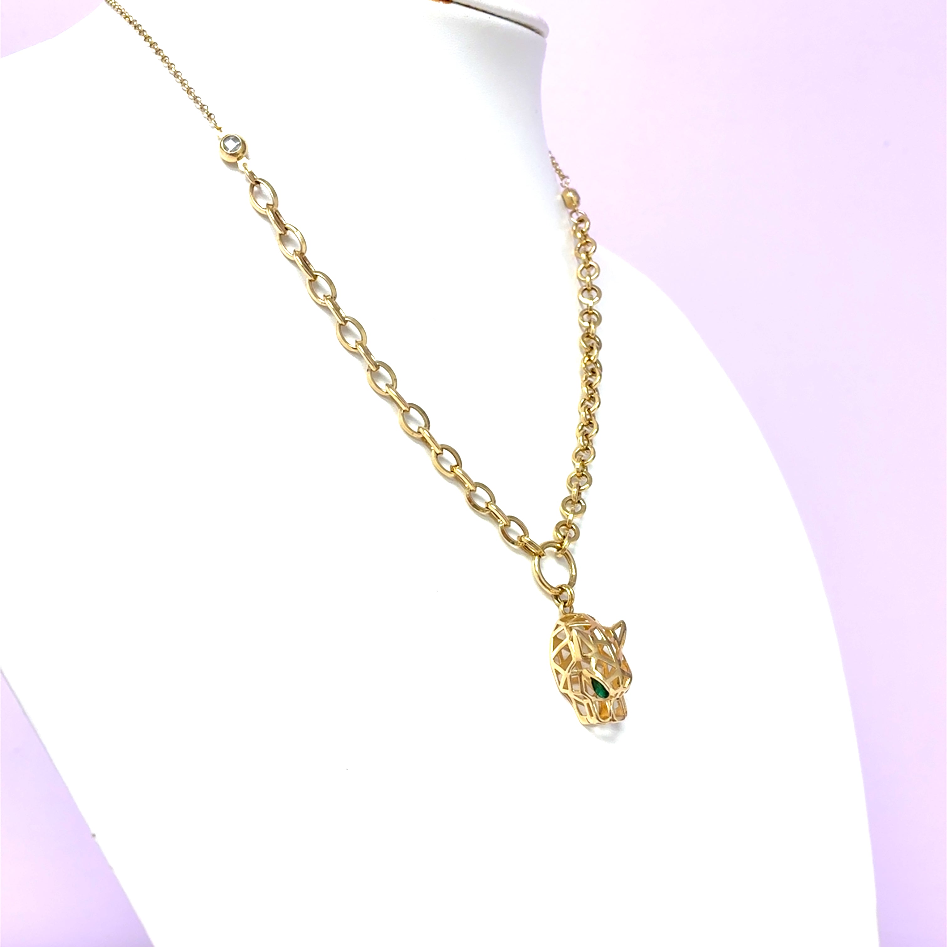 Kette Panther Schmuckstein Grün Gelb Gold 585 / 14 kt