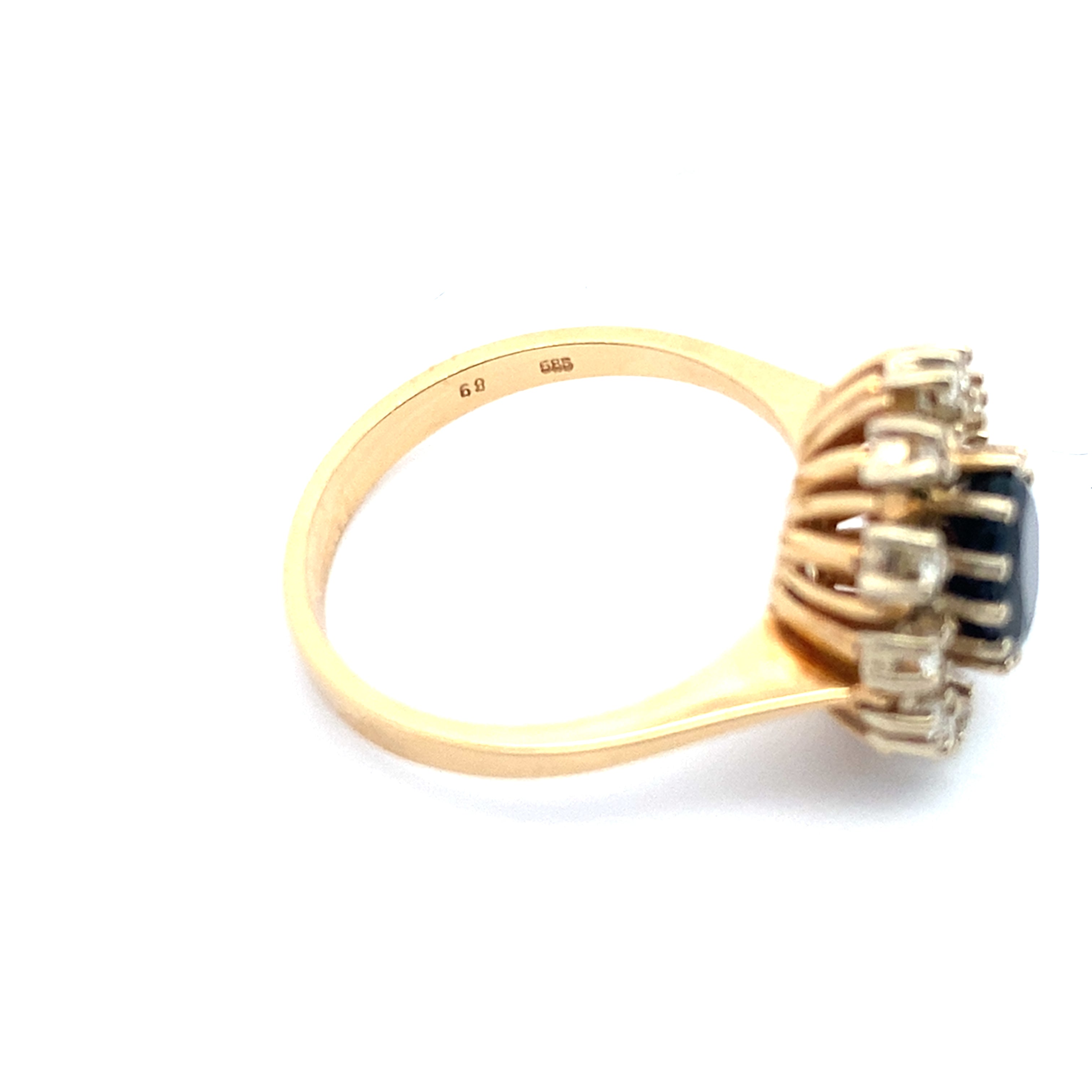 Brillanten Ring Gelb Gold mit Farbstein blau 585 14 Karat