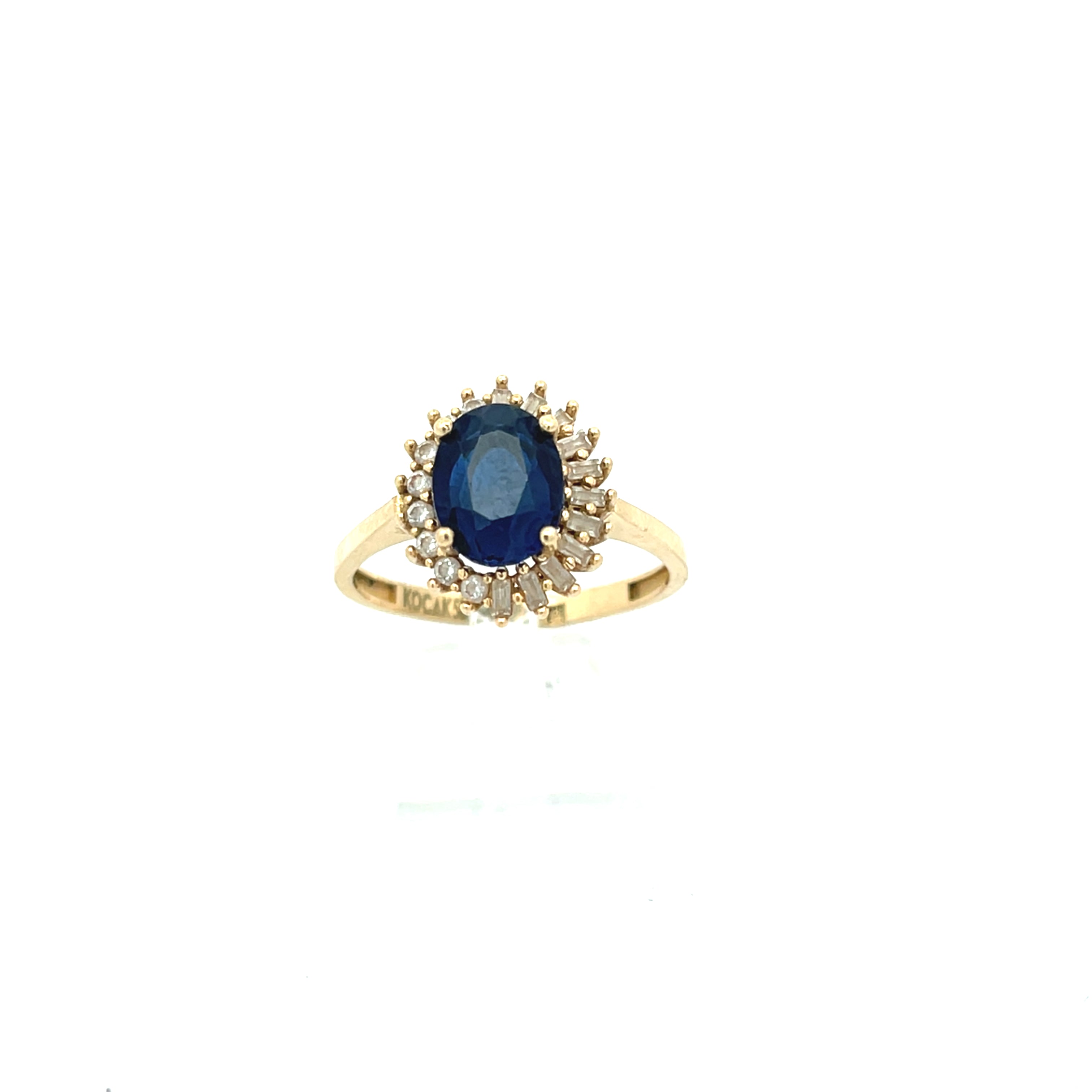 Ring Gelb Gold 585 14 Karat mit Zirkonia und Farbstein Blau