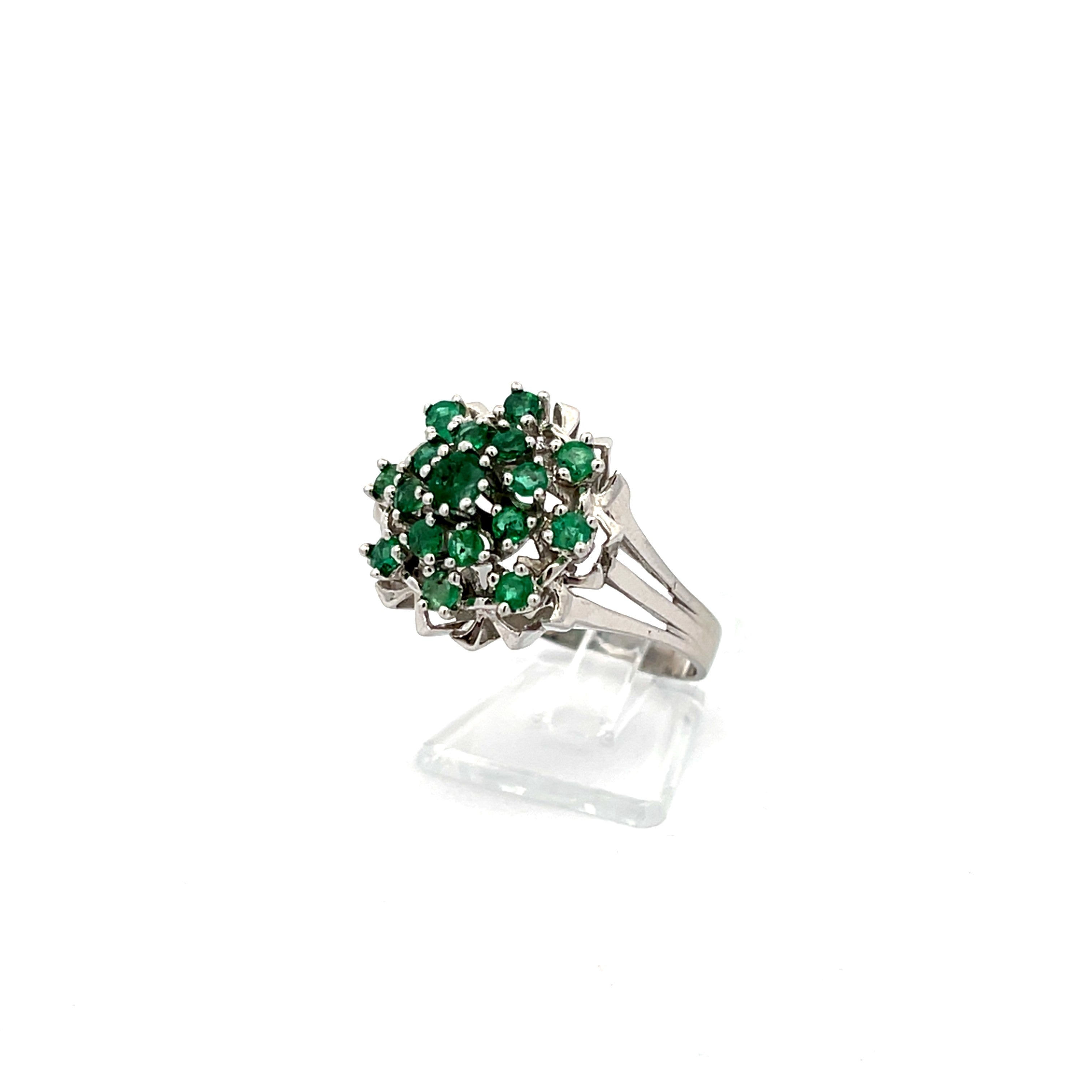 Ring Weißgold 585 14 Karat mit Farbsteinen grün