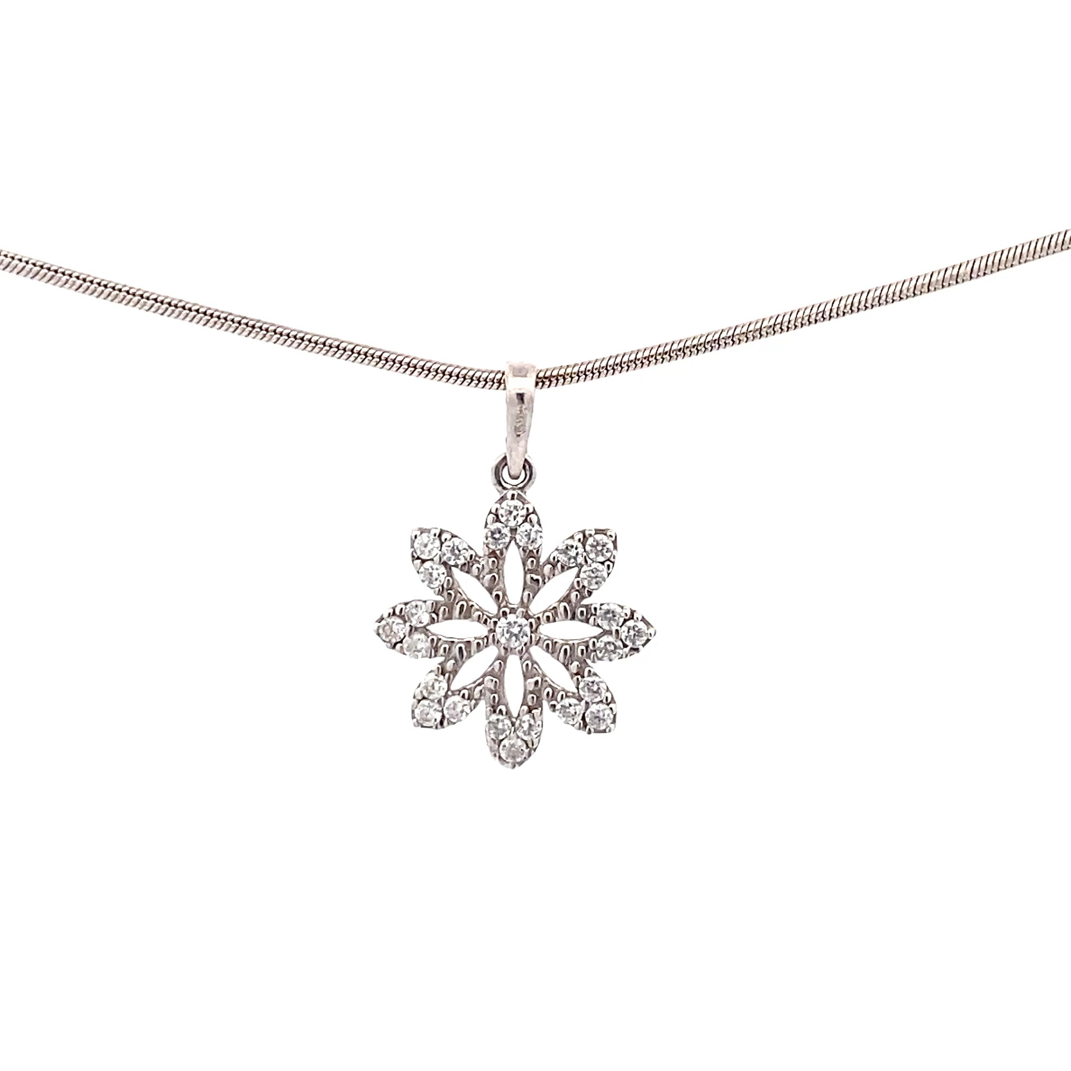 Kette Blume Weißgold 585 14 Karat mit Zirkonia