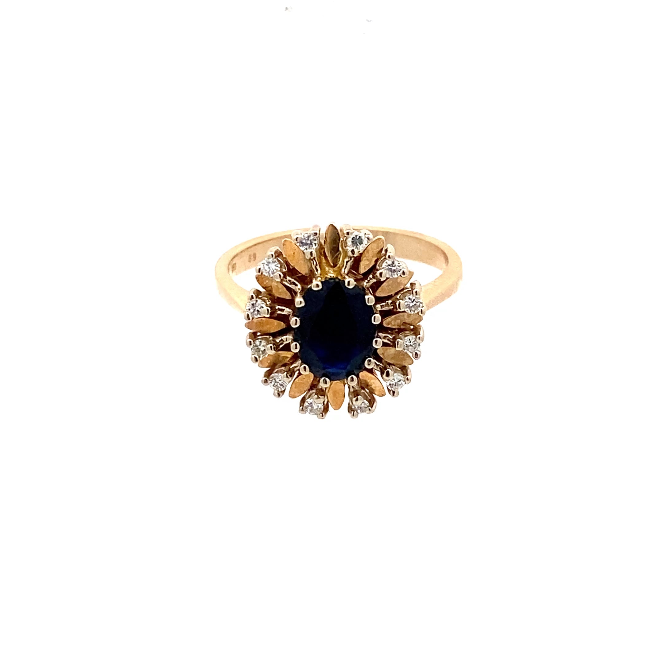 Brillanten Ring Gelb Gold mit Farbstein blau 585 14 Karat