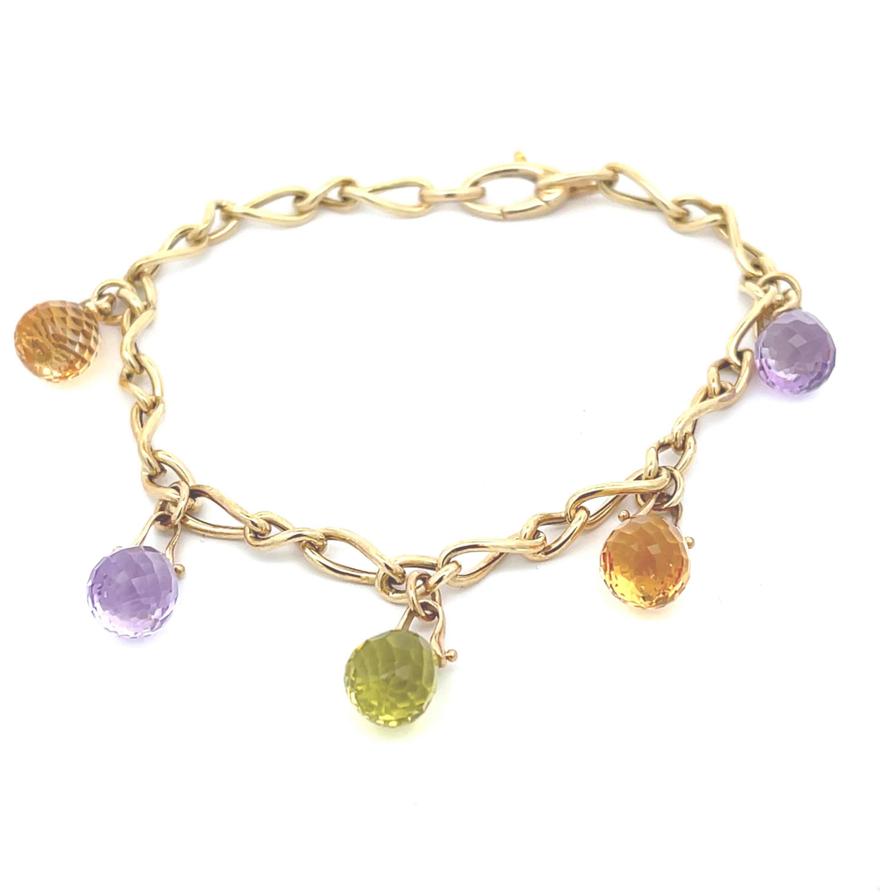 Damen Armband Gelbgold 585 14 kt mit bunten Schmucksteinen Länge: 19 cm