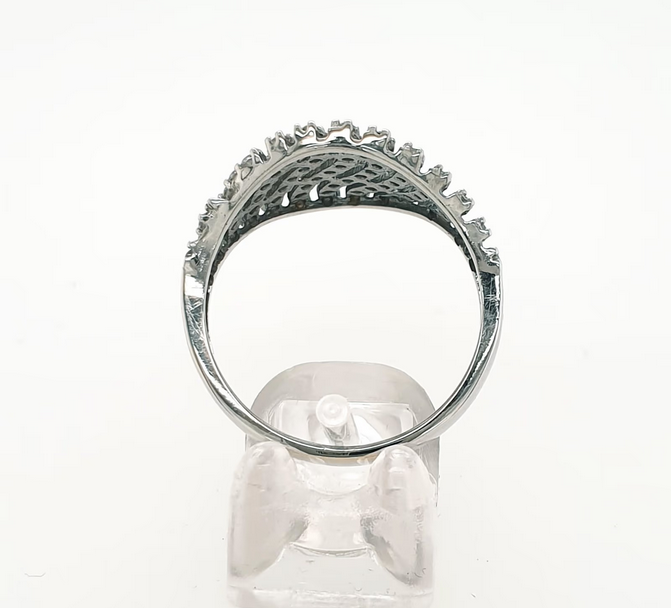 Süßer Zirkon Ring Wellenlinie 750 Weißgold 18kt Gr.53