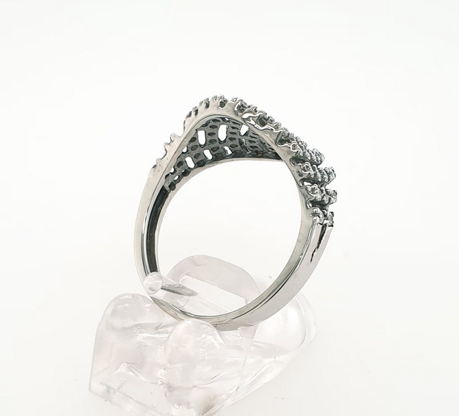 Süßer Zirkon Ring Wellenlinie 750 Weißgold 18kt Gr.53