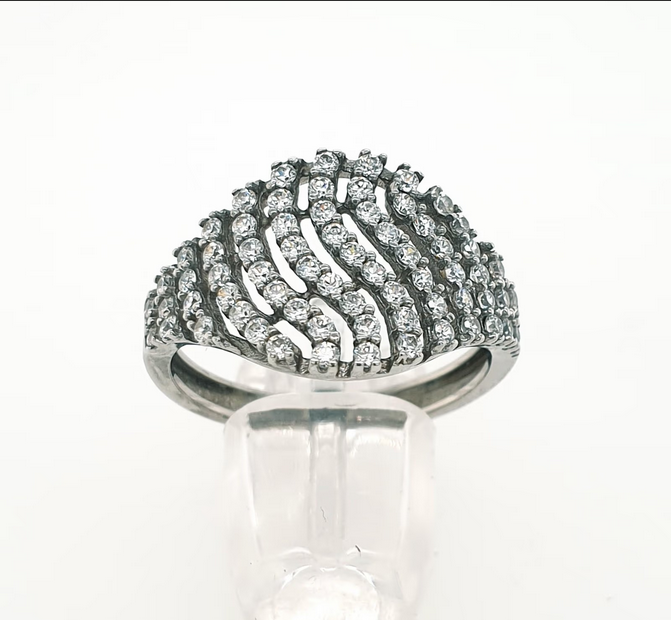 Süßer Zirkon Ring Wellenlinie 750 Weißgold 18kt Gr.53