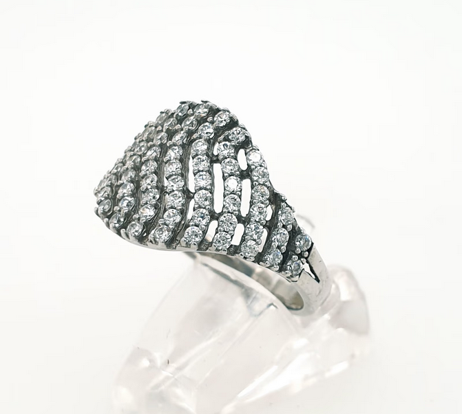 Süßer Zirkon Ring Wellenlinie 750 Weißgold 18kt Gr.53