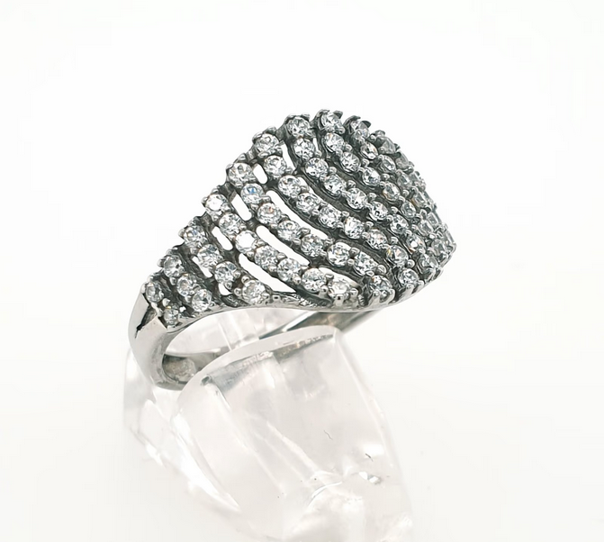 Süßer Zirkon Ring Wellenlinie 750 Weißgold 18kt Gr.53