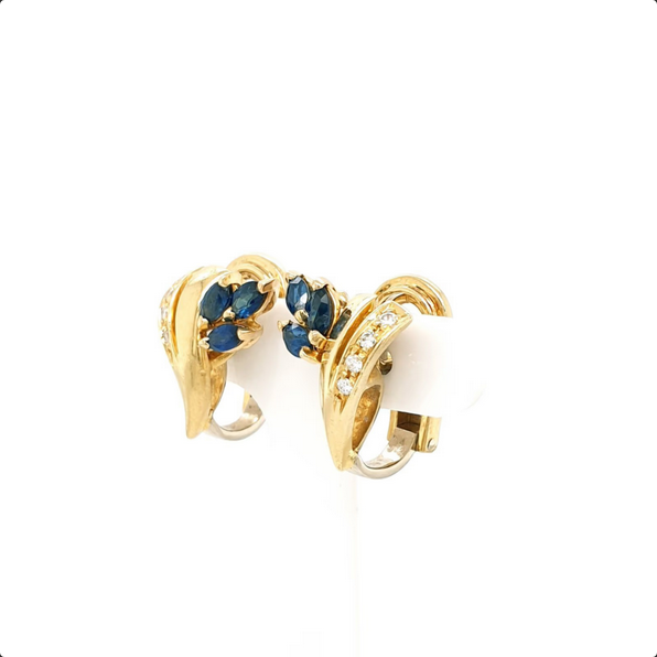 Hochwertige Ohrstecker Gelbgold 750/18kt Brillant Saphir