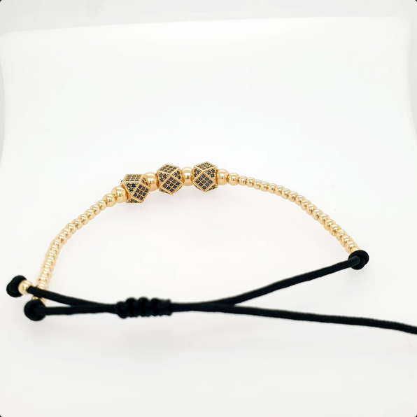Armband Gelbgold 585/14kt Kugeln Beats schwarzes Nylonband