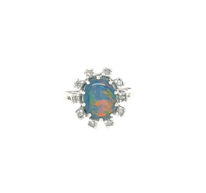 Opal Ring Triplette Weißgold 585/14kt Diamanten Gr. 57