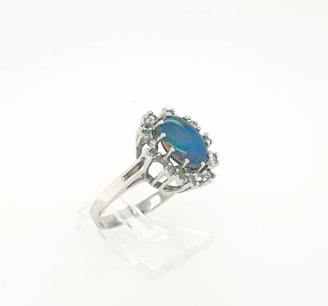 Opal Ring Triplette Weißgold 585/14kt Diamanten Gr. 57