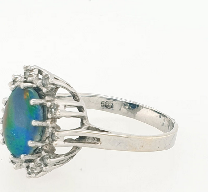 Opal Ring Triplette Weißgold 585/14kt Diamanten Gr. 57