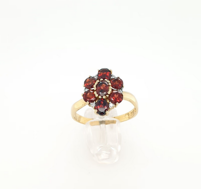 Hübscher Granatring Gelbgold 750/18kt Brillanten Gr. 64