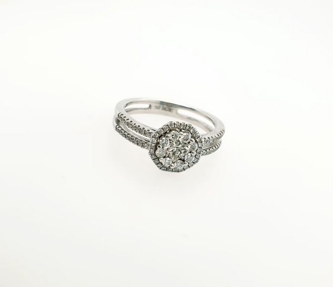 Funkelnder Brillantring 750 WG Princess Gr.56 Verlobungsring