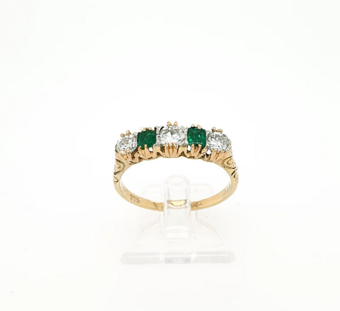 Antiker Brillant Smaragd Ring Gelbgold 585/14kt Gr. 53