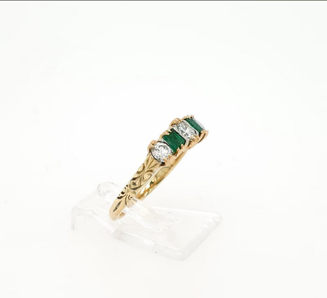 Antiker Brillant Smaragd Ring Gelbgold 585/14kt Gr. 53
