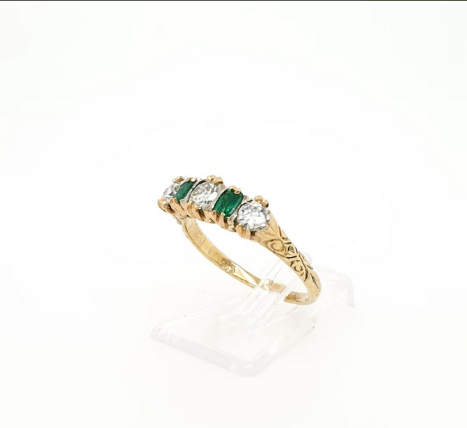 Antiker Brillant Smaragd Ring Gelbgold 585/14kt Gr. 53