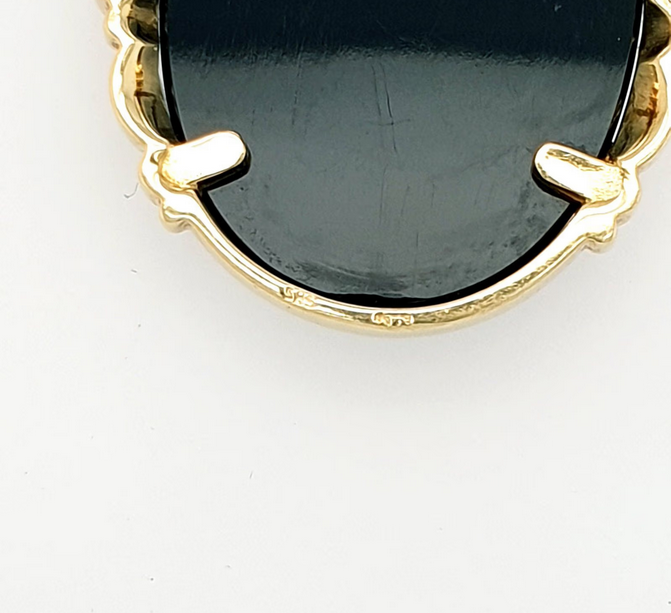 Brosche mit wunderschöner blauer Gemme Gelbgold 585/14kt Brillant
