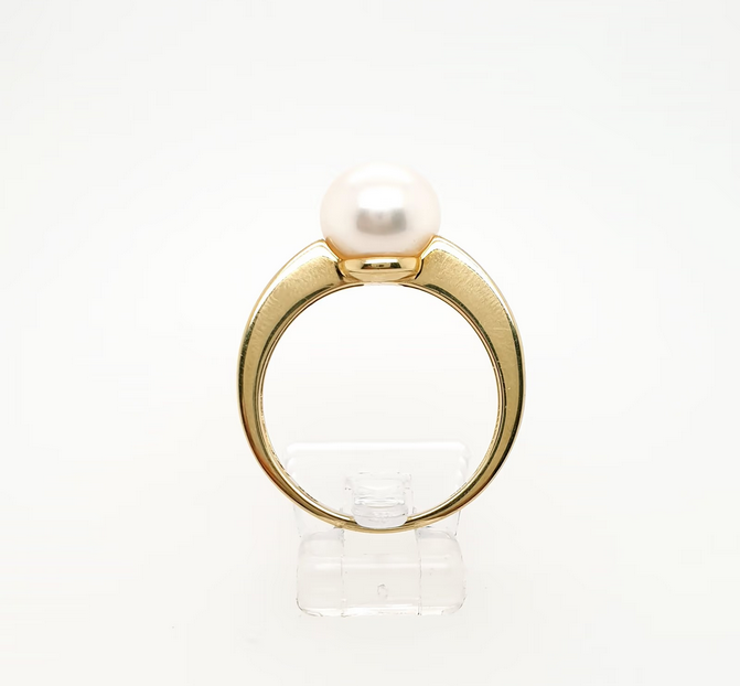 Gelbgold Ring Perle und Diamanten 585 14kt Gr.57