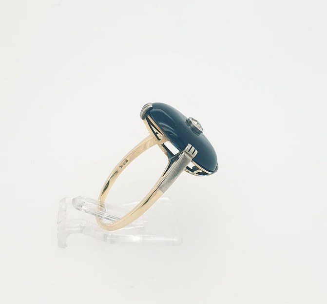 Schlichter Art Deco Ring Gelbgold Weißgold 585 Onyx Brillant