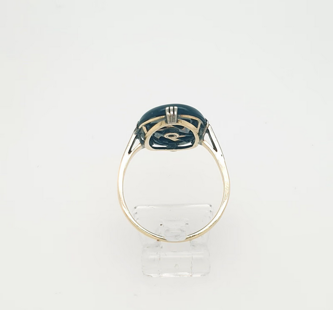 Schlichter Art Deco Ring Gelbgold Weißgold 585 Onyx Brillant