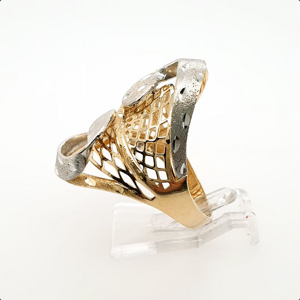 Verspielter Ring 585 Gelbgold Weißgold 14kt Gr.57
