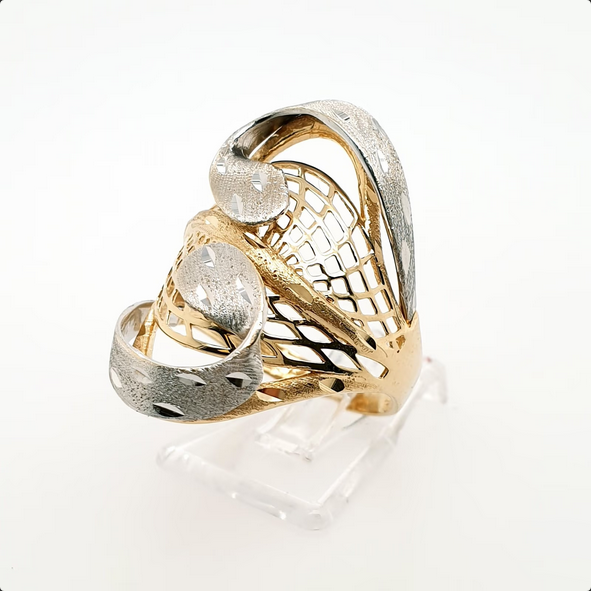 Verspielter Ring 585 Gelbgold Weißgold 14kt Gr.57
