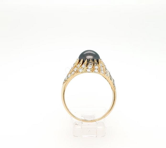 Ring Gelbgold 585/14kt dunkle Perle Strasssteine Gr.60