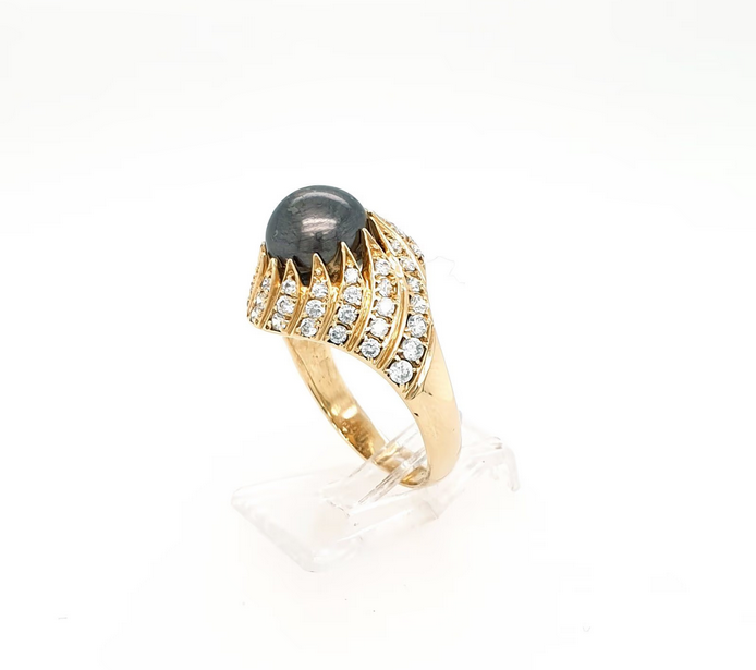 Ring Gelbgold 585/14kt dunkle Perle Strasssteine Gr.60