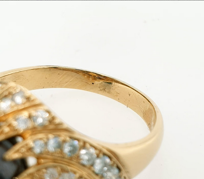 Ring Gelbgold 585/14kt dunkle Perle Strasssteine Gr.60