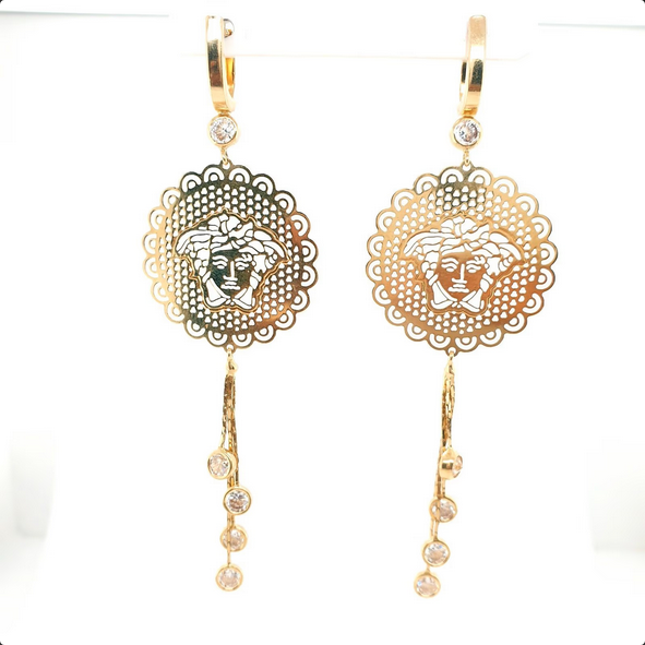 Ohrhänger Medusa mit Zirkoniasteinen in 585er Gelbgold/14kt