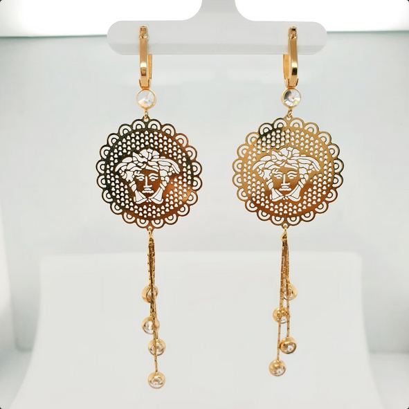 Ohrhänger Medusa mit Zirkoniasteinen in 585er Gelbgold/14kt