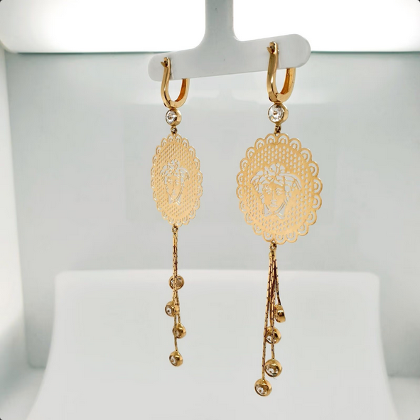 Ohrhänger Medusa mit Zirkoniasteinen in 585er Gelbgold/14kt