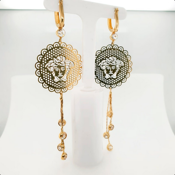 Ohrhänger Medusa mit Zirkoniasteinen in 585er Gelbgold/14kt