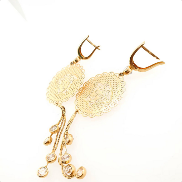 Ohrhänger Medusa mit Zirkoniasteinen in 585er Gelbgold/14kt